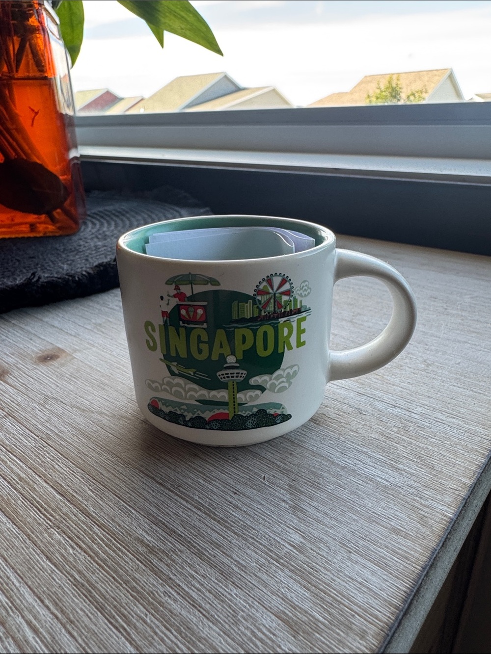 Starbucks White Mug with Green Singapore Skyline Accent